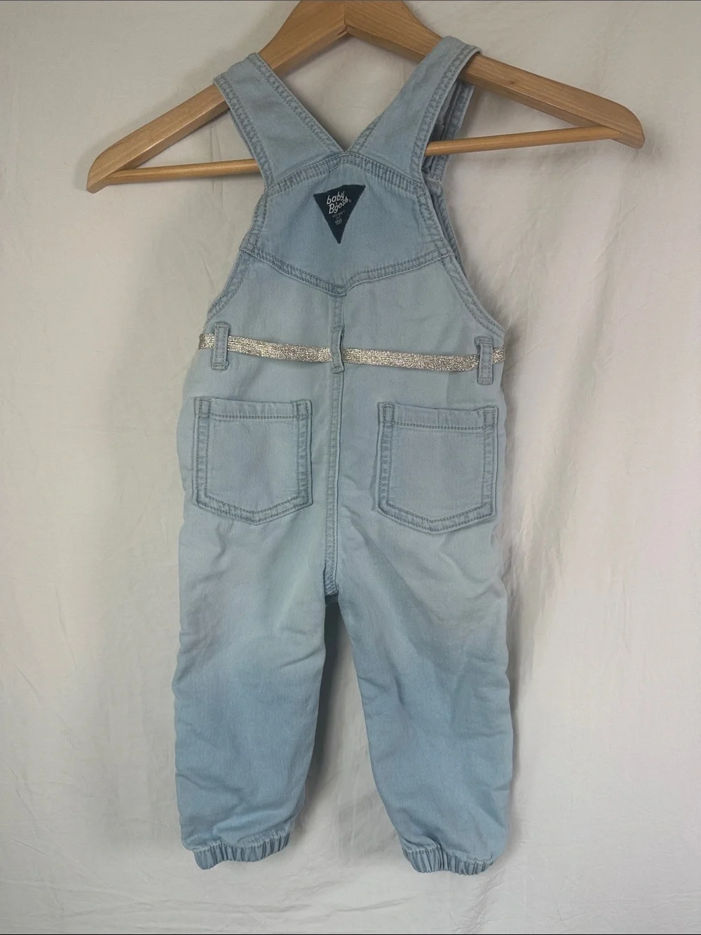 GAP Light Wash Denim Kids Overalls with Metallic Braided Belt